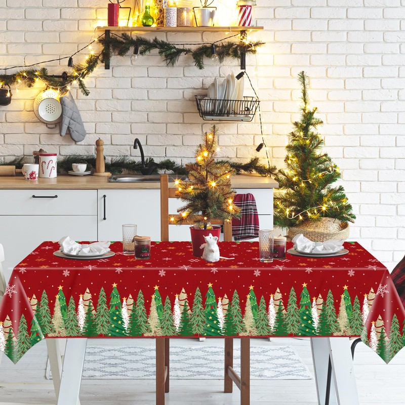 EUVBOKW 2 Pack Christmas Tablecloths, Plastic Xmas Table Cover 54