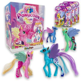 Sbabam Funny Box Ponycorn Magic Hair, Spielzeug ab 3 Jahre für Kinder, Pony Pferde Mädchen Geschenk, 3 Stück, Pferde Spielzeug mit Zubehör Ideal als Gastgeschenk Kindergeburtstag
