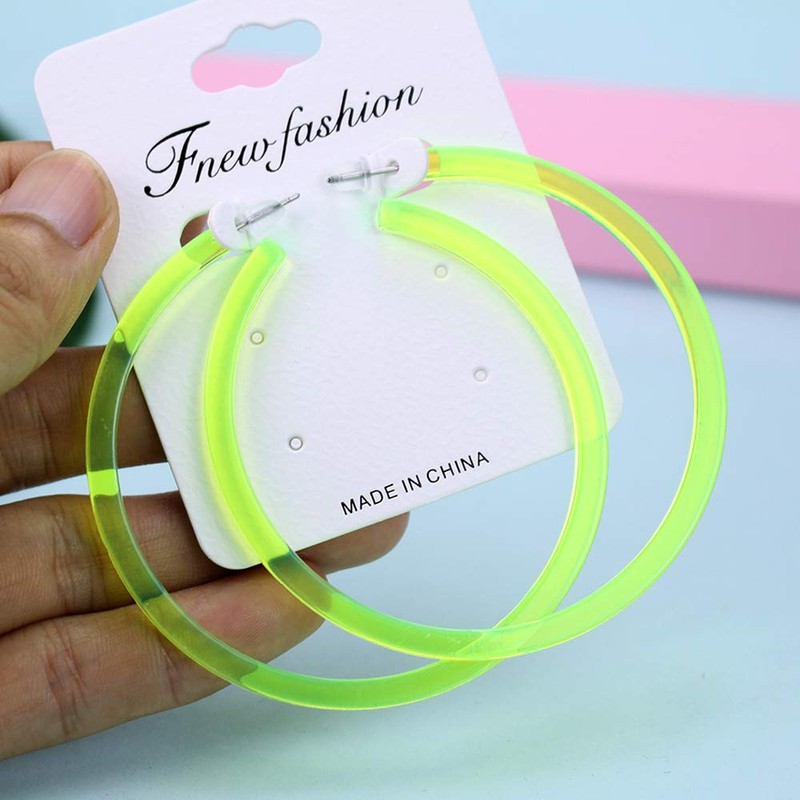 80's 90's Neon Lime Green Hoop Earrings for Women Y2k