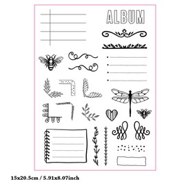 Bees Dragonfly Sticky Notes Corner Flower Album Love Heart Clear Stamps Transparent Silicone Stamp Album Cards Rubber Stamp for Card Making Decoration and DIY Scrapbooking