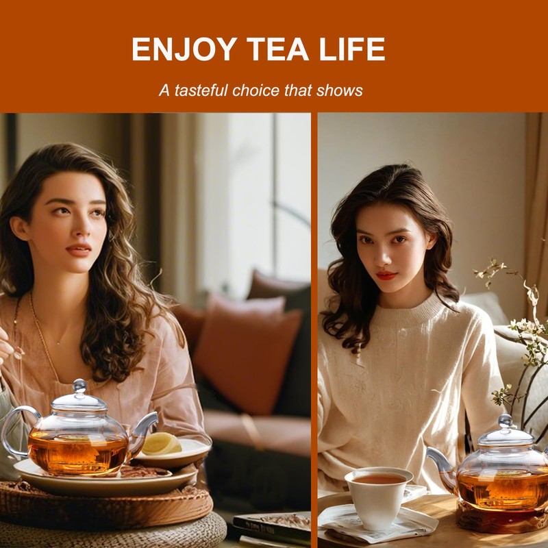 Glass Teapot Stovetop Safe, Heat-Resistant Clear Teapot with Removable glass
