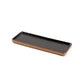 Vanity Tray with Brown Trim, Candle Tray, Bathroom Tray, Countertop Tray, Perfume Holder Organizer, Decorative Tray for Dresser, Table, Bathroom Countertop, Home décor, Rectangular, Black, 12"×4.7"