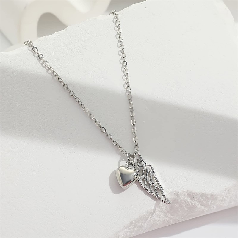 TseenYi Heart Wing Pendant Necklace Silver Hearth Love Necklace angel