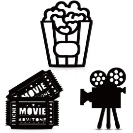 Yookeer 3 Pieces Home Movie Theater Room Decor Cinema Wall Art Wooden Reel Wall Sign Home Theater Action Sign Cinema Movie Film Wall Decoration(11.5 Inch, 7.28 Inch, 7.68 Inch,Stylish Style)
