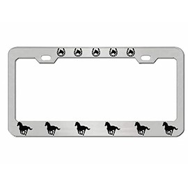 Horse with Horse Head Design Heavy Duty Metal Car License Plate Frame Auto Tag Holder (Chrome/Black)