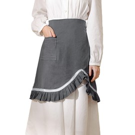 aoozleny Women Half Apron Retro Waist Apron Ruffle Vintage Apron with Pocket for Chef Cafe Server Waiter Cooking Kitchen, Blue