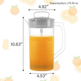 RAMFIYN Mixing Pitcher for Juice Milk Drinks Pitcher with Mixer Plunger Plastic Pitcher with Lid 2000ml/64 oz Pitcher with Lid