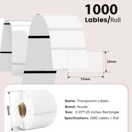 Hcode 2.25" X 1.25” Direct Thermal Labels Barcode Address Labels 1000Pcs/Roll Compatible with Rollo & Zebra Desktop Printers