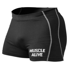 Muscle Alive Mens Bodybuilding Shorts Tights Polyester and Spandex Size M Black