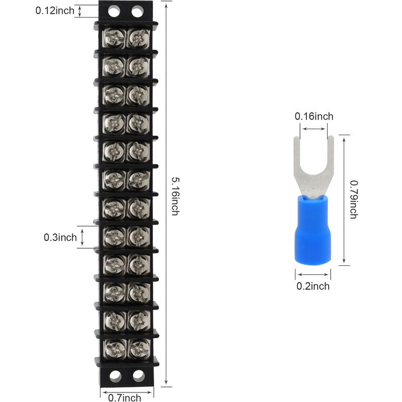 Terminal Block,2 Pack 12 Circuits 20-30A 200v-450v Dual Row Screw