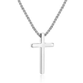Ursteel Silver Cross Necklace for Men, Gold Plated Cross Chain Stainless Steel Mens Cross Necklace 20 Inch Lords Prayer Cross Necklace for Men Gifts