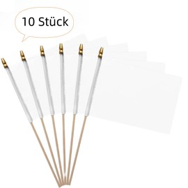 Wooden Flag Pole - Pack of 10 Hand-Held Mini Flag Pole Wooden 30 cm with Spear Tip DIY 14 x 21 cm Graffiti White Flag Suitable for Party Parade Celebration Sports Event Decoration