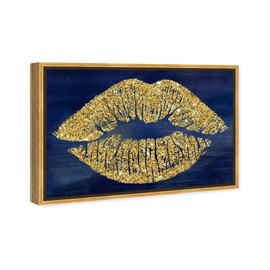The Oliver Gal Artist Co. Fashion and Glam Wall Art Canvas Prints 'Solid Kiss Navy Glitter' Home Decor, 24 in x 16 in, Gold, Blue