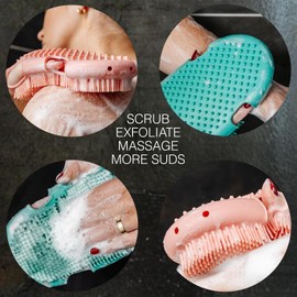 Guante exfoliante de silicona, exfoliante corporal higiénico con ganchos de ducha, resistente a la acumulación, cerdas suaves exfolia suavemente la cara, la espalda, el bikini, la piel sensible