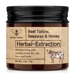 Beef Tallow and Honey Balm for Skin : Grass Fed Whipped Beef Tallow With Honey Face Body Moisturizer，Organic Unscented Fast Absorption Tallow Cream Infused with Manuka Honey Beeswax Olive Oil-1pcs