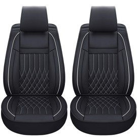Aierxuan Front Car Seat Covers Universal Fit for Honda Civic Accord, Toyota Camry Prius Rav4 Corolla, Kia, Lexus, Nissan, Mazda, Jeep Cherokee and Most Cars, with Waterproof Leather (Black and White)