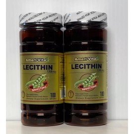Ameri-Vita Lecithin 1200mg 2x 100 Soft gels Derived Nature's Finest Soya Beans Lecithin
