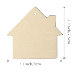 House Shape Hanging Wood House Unfinished Wood with Twines DIY Craft Ornament for Christmas Wedding Birthday Thanksgiving Party Decoration 20Pack