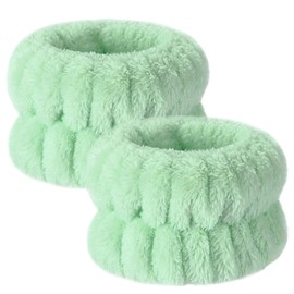 1 Pair Wristbands Face Washing Water Absorbent Wrist Bands Sleeve Wet Prevention Made of Microfiber Fluffy Soft Stretchy Armbands BEIHOO (Green)