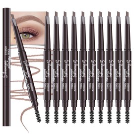 12 Pcs Ultimate Eyebrow Retractable Definer Pencils,Dual-Sided Natural Soft Textured Eyebrow Pencil, for Daily Look Eyebrow Makeup,Brow Brush,Fine Tip (12Pcs-Light Brown-Retractable Triangle)