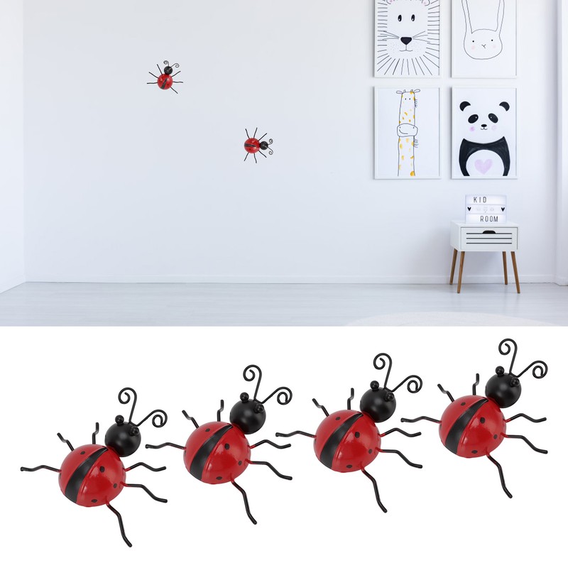4Pcs Ladybug Wall Decoration Iron Ladybug with Black Spots Ladybug