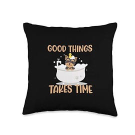 Bath Are A Luxury Good Things Takes Time Dog in Bathtub Throw Pillow, 16x16, Multicolor