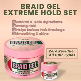 Luxfume Braiding Gel Set (8.8oz + 1.06oz), Braid Gel Extreme Hold, High Shine & Frizz Control with Rosemary Oil, No Flaking/Drying, for Braids, Locs, Twists, Cornrows & Edges, Watermelon Flavor
