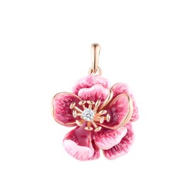 Santuzza Peony Pendant 925 Sterling Silver White Cubic Zirconia Enamel Pink Flower Pendant for Women