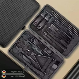 24-Piece Stainless Steel Manicure & Pedicure Kit with Cuticle Nippers, Toenail Clippers & Storage Case ingrown nail cutter travel portable Set care tool eagle beak tough Ultra Wide Jaw cutics fingernail salon-quality