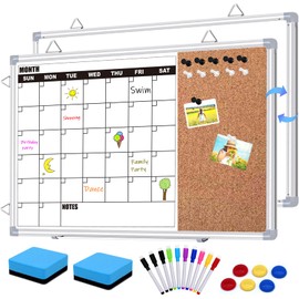 YUYIUS Calendar Whiteboard for Wall, 16" x 12" Double Sided Monthly Dry Erase Board Calendar for Office, Home, School, Hanging Cork Board White Board Combo, Portable Magnetic Dry Erase Planner Board