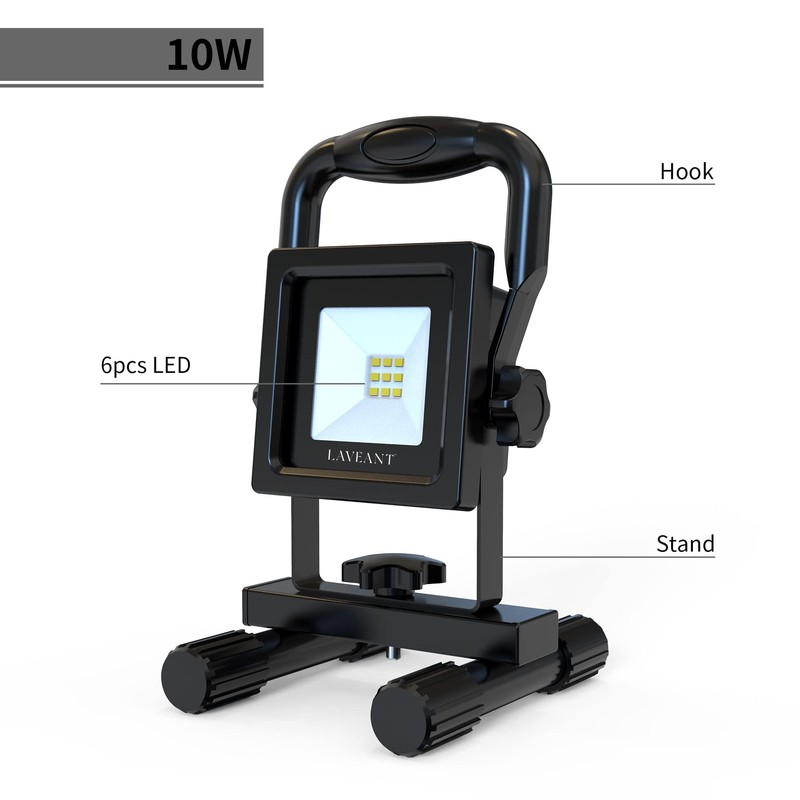 LAVEANT Rechargeable LED Work Lights,10W 2200mAh,600Lumens Portable Tiltable Waterproof Flood