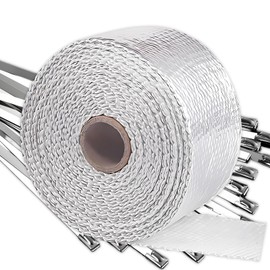 Eyaeyao Exhaust Wrap, Heat Wrap for Exhaust Pipes, Header Wrap,Exhaust Heat Wrap Roll For Motorcycle Fiberglass Heat Shield Tape With 10 Pcs Stainless Ties | Universal (Silver, 2" x 16.4')