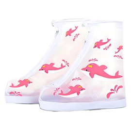 LHLZNB Children Waterproof Shoe Covers, shoe protector covers，overshoes，Upgrade Reusable Anti-slip and Wear-Resistant Rain Shoe Covers with Zipper for Outdoor Cycling Camping Fishing Travel (Pink, L)