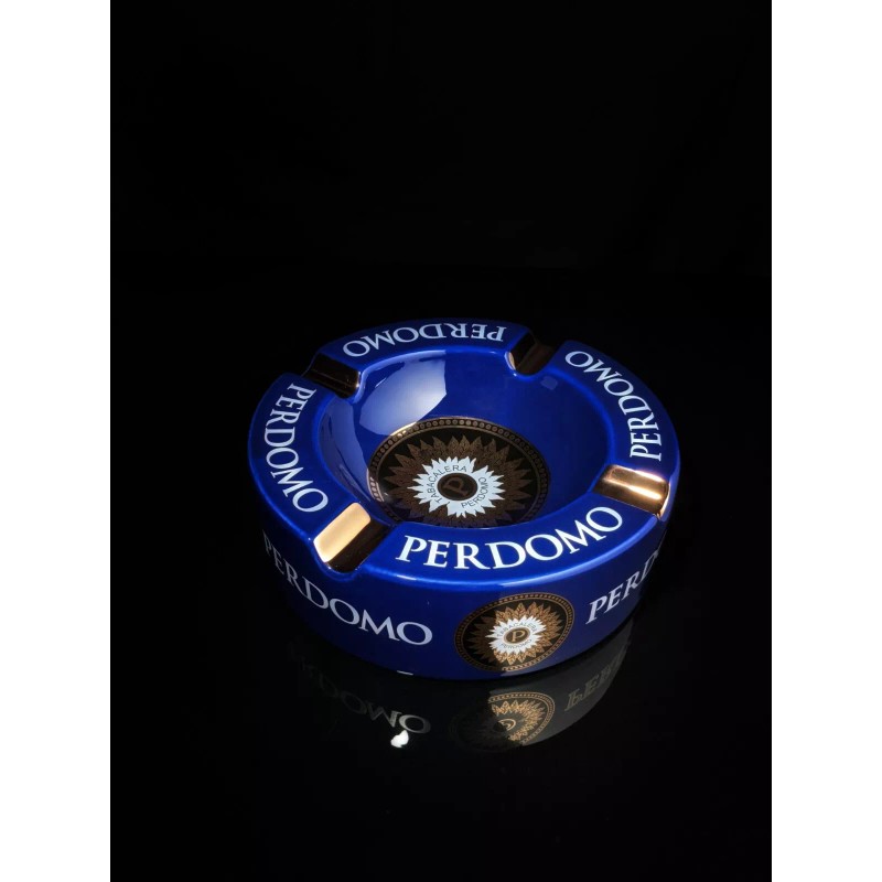 Perdomo Blue and Gold Ceramic Large Cigar Ashtray 9" Diameter