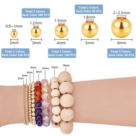 PH PandaHall 2340 Pieces Metal Spacer Beads Round Ball Smooth Beads 5 Sizes Gold/Silver for Bracelets Earrings Necklaces Rings DIY Crafts Jewellery Making