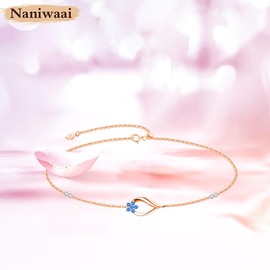 Naniwaai Women's Bracelet, Flower Bracelet, Birthstone Bracelet, 925 Silver, Hypoallergenic Bracelet, Popular for Women, Cherry Blossom Bracelet, Gift, Anniversary, Birthday, Wedding, Holiday,