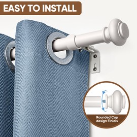 SIMEWIN White Curtain Rods for Windows 72 to 144 Inches Adjustable Decorative 1 Inch Diameter Single Window Curtain Rod Set with Classic Finials, White Finishing