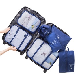 7 Set Packing Cubes Travel Luggage Packing Organizers Travel Accessories for Man & Women with Laundry Bag,Compression Storage Shoe Bag,Clothing Underwear Bag,Dark Blue
