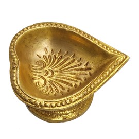 Purpledip Brass Diya Sacred Leaf: Spiritual Deepak for Home Temple(10235)