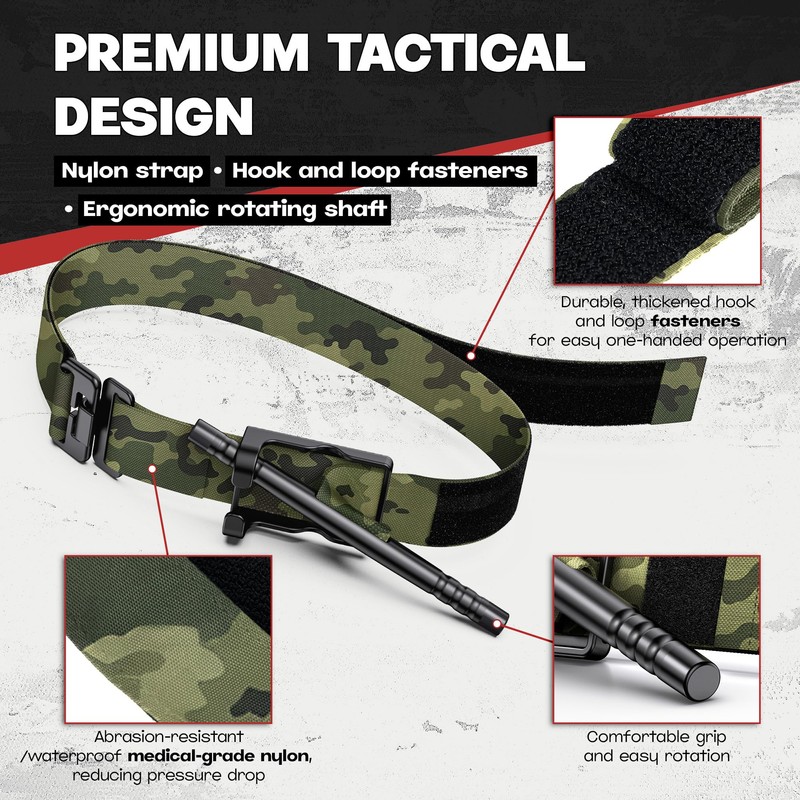 5 Pack Camouflage Black Belt Qen Tourniquet for Severe Bleeding
