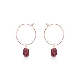 Ruby Raw Nugget Hoop Earrings in 14k Rose Gold Fill