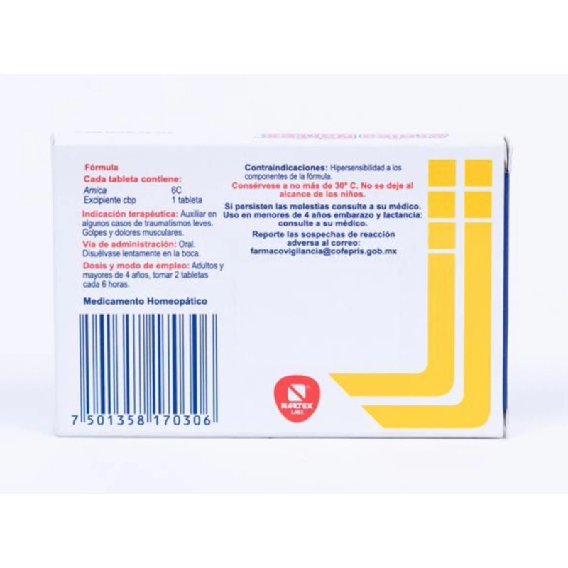 Arnica Nartex tabletas Golpes y Dolores Musculares (30 tabletas)