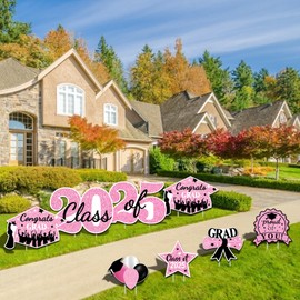 2025 Graduation Yard Sign Stakes Decorations - Congrats Grad Class of 2025 Outdoor Lawn Decor - High School College Grad Graduation Party Decoration Supplies(Pink)