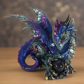 8.25"W Blue Dragon Guarding Crystal Figurine Ornament Home Decor Unique Gift