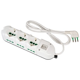 FANTON 481224-B Multiple Socket 9 Places with 3 Universal Sockets and 6 Double Valued Italian Side Sockets Power Strip Small Plug 10 A Cable 1.5 m - Colour White