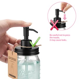 SheeChung 16 Oz Mason Jar Liquid Soap Dispenser, Glass Hand Soap Dispenser, Stainless Steel Pump Lid, Refillable Lotion Dispensers for Bathroom Countertop Kitchen (1, Black)
