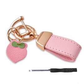 GGUFAY Leather Keychain for Women Faux Leather Cute Peach Keychain Bag Charm Car Keychain Suitable for Daily Use Bags Cars Pink