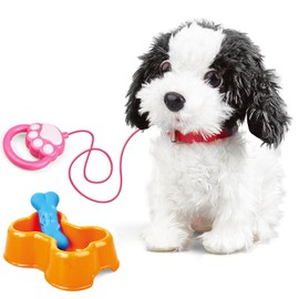 Qutumill Walking Barking Toy Dog Pets with Remote Control Leash, Plush Interactive Puppy Electronic Toy for Kids