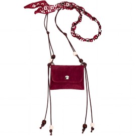 Western Mini Coin Purse Necklace Wallet – Boho Suede Small Change Pouch with Woven Strap, Vintage Cowgirl Bag Charm & Lipstick Holder, Matches Denim Outfits for Travel Festival, Burgundy Red