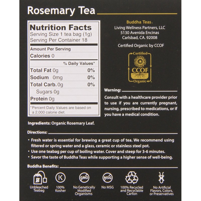Buddha Teas Rosemary Tea, 18 Count (Pack of 6)